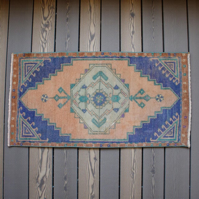 Mid-Century Modern 1970s Hand Made Small Turkish Rug. DoorMat Entry Decor Kitchen Mat Baht Mat - 22'' X 40'' For Sale - Image 3 of 9