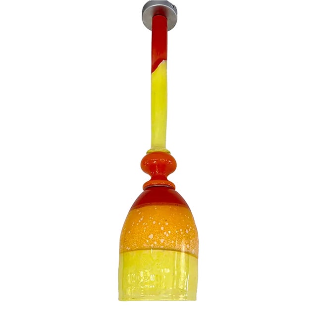 Contemporary Bespoke Italian Organic Yellow Orange Murano Glass Pendant Light For Sale