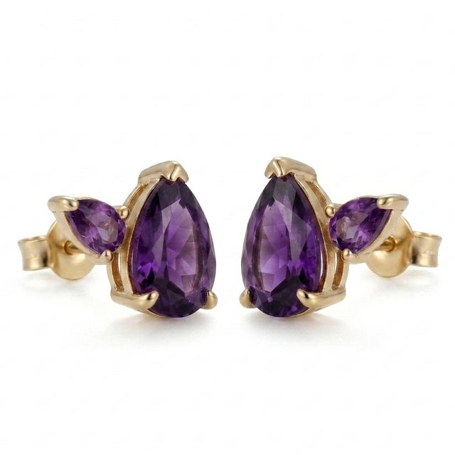 Minimalist Amethyst Dual Studs - Pear Shape Gemstone Studs - 925 Silver Handmade Earrings - A Pair For Sale - Image 4 of 4