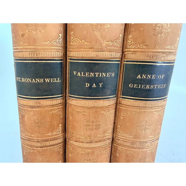 Brown 3 Decorative Leatherbound Books With Marbleized Cover Dated 1855 For Sale - Image 8 of 11