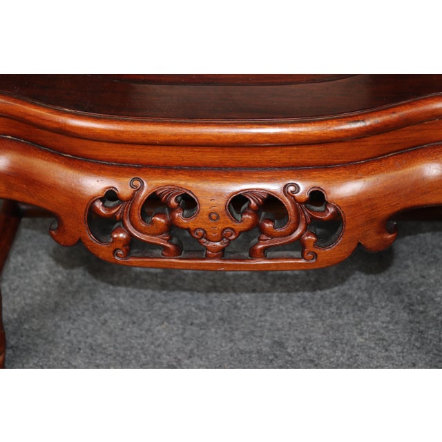 Pair Vintage Chinese Carved Mahogany and Marble Back Arm Chairs For Sale - Image 14 of 16