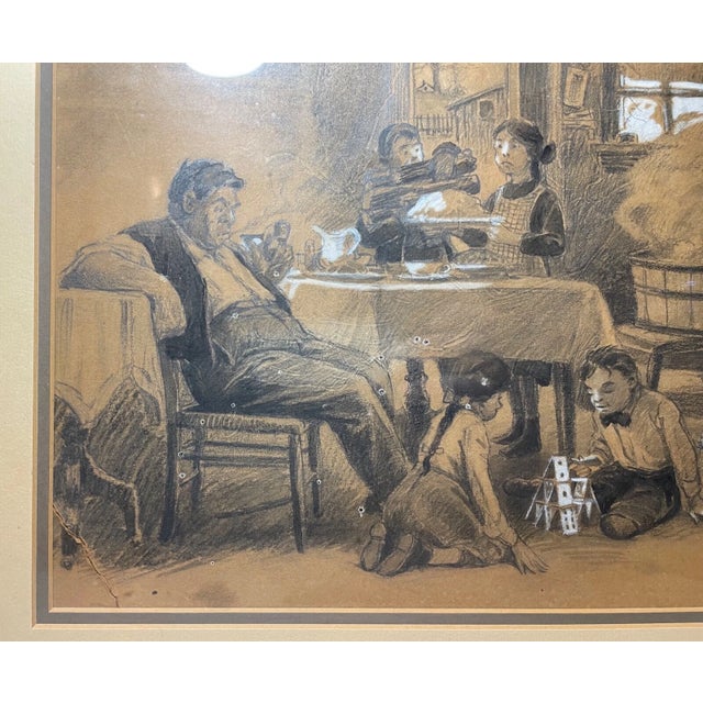 Antique orig.l Egbert Norman Clark Charcoal Pencil Gouache Family Drawing Sketch For Sale - Image 12 of 16