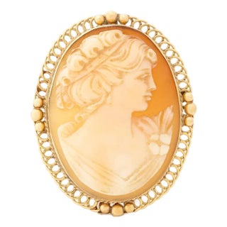 Portrait of a Lady Cameo Gold Brooch Pendant For Sale