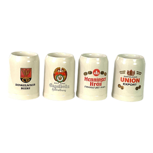 1980s 4 German Stoneware Beer Mugs-.Dinkelacker.Engelbrau,Henninger,Dortmunder