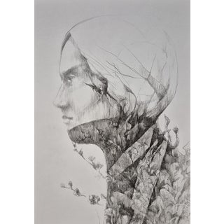 Rafal Kolinski, Faces, Profile with Flowers, Portrait, Original Ink Drawing on Paper, 2026 For Sale