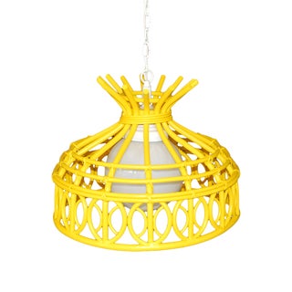 Vintage Yellow Rattan Pendant Light For Sale