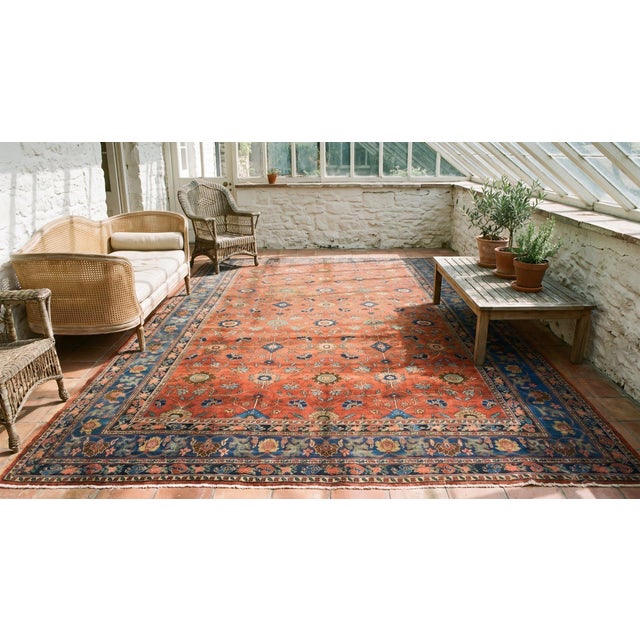 Textile 1900s Red Rust Rustic Floral Antique Persian Bijar Rug 11' 0" X 17' 3" Handknotted Wool Carpet For Sale - Image 7 of 8