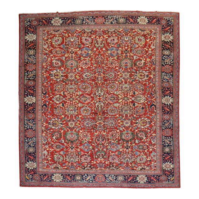 Zabihi Collection Red Large Antique Persian Mahal Rug - 10'8" x 13'5" For Sale