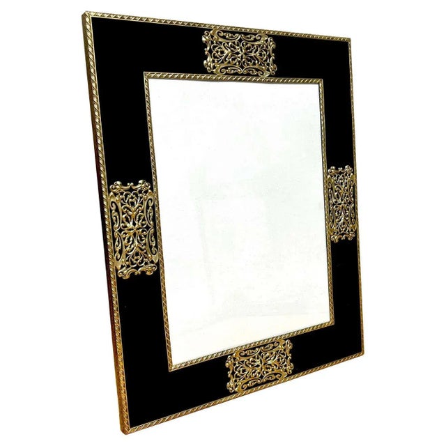 1930s French Art Deco Gilt Bronze & Black Enameled Glass Picture Frame For Sale - Image 9 of 9