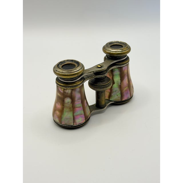 Victorian Antique French Mother of Pearl Opera Glasses in Aged Brass For Sale - Image 3 of 6