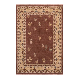 Shabby Chic Gabbeh Brown/Beige Wool Rug - 7'8'' X 9'11'' For Sale