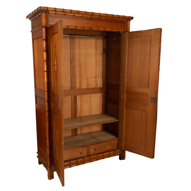 Antique 19th Century French Faux Bamboo Pine Armoire Wardrobe Cupboard 1880 For Sale In Portland, OR - Image 6 of 10