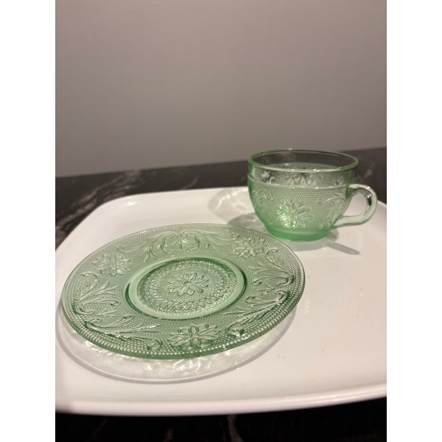 Green 1980s Chantilly Green Cup and Saucer Set Made by Indiana Glass - Set of 4 For Sale - Image 8 of 12