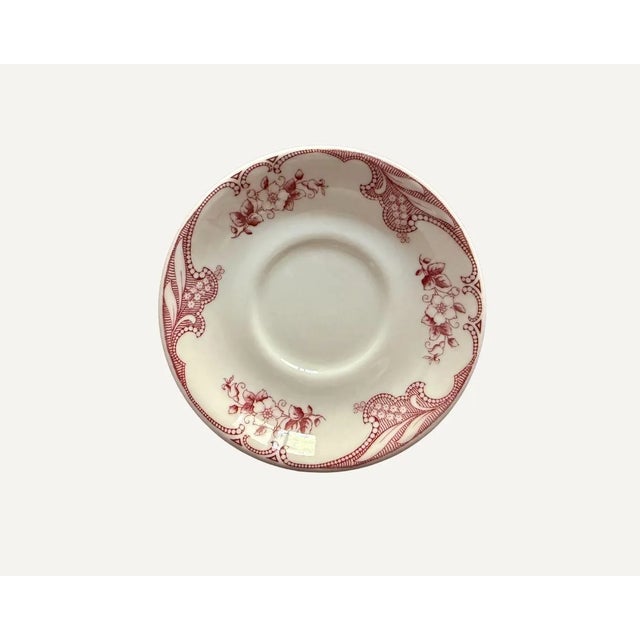 Mid-Century Modern Set of 3 Antique Shenango Inca Ware Pink Floral Transferware Saucers For Sale - Image 3 of 6