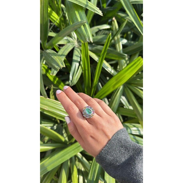 Set in 18k Gold, Colombian Emerald, Multi Sapphires & Diamond Dome Cocktail Ring, Us Size 5.5 For Sale - Image 12 of 12