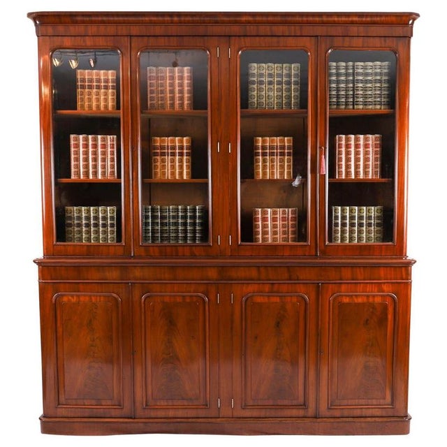 Antique 19th Century English Flame Mahogany Library Bookcase For Sale - Image 17 of 17