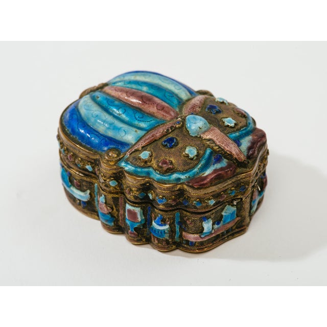 Antique Chinese Champlevé Enamel Scarab Jewelry Box For Sale In Jacksonville, FL - Image 6 of 10