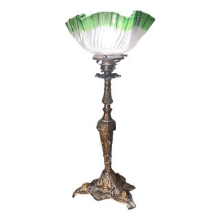 Italian Brass Lamp with Tulip Shade, 1900s For Sale