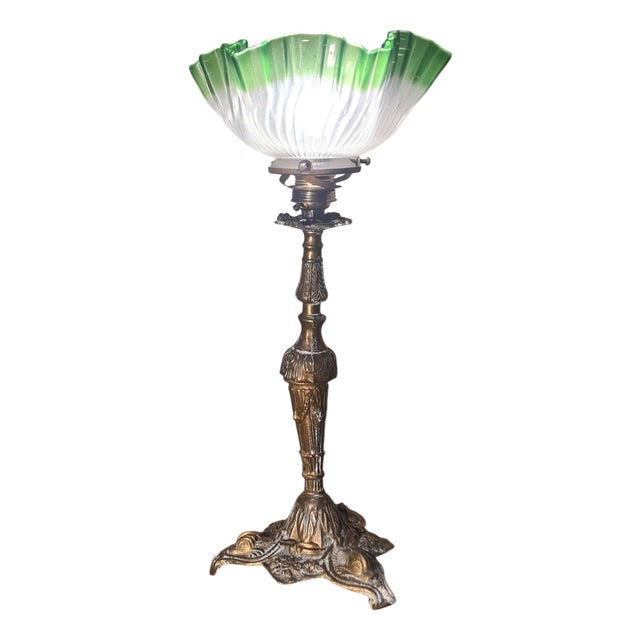 Italian Brass Lamp with Tulip Shade, 1900s For Sale