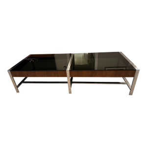 Mid-Century Modern Chrome & Smoked Glass Coffee Table With Walnut Detail, 1960s–70s