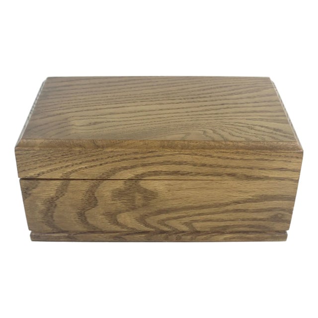 Vintage Oak Wood Jewllery Box Trinket Lidded Box Mens Jewellery Box, Gift Storage Wood Grain Masculine For Sale
