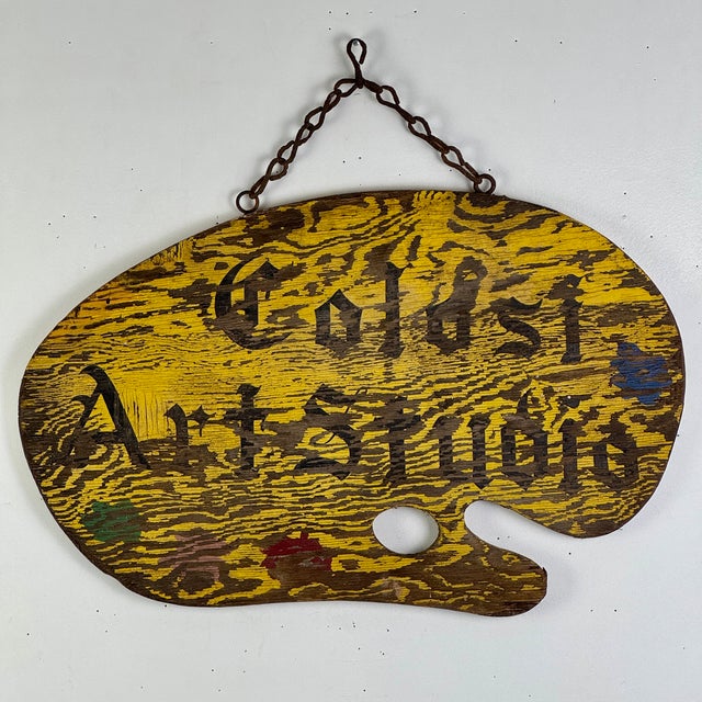 Double Sided 19th Century "Colosi Art Studio" Wood Trade Sign in Shape of Artist Palette For Sale - Image 4 of 11