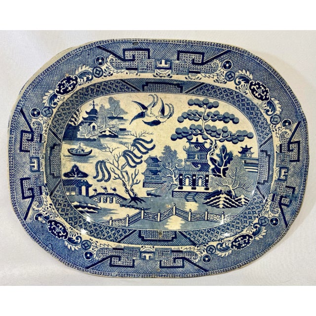 Antique Pearlware Blue Willow Platter Made in England - Circa 19th Century For Sale - Image 13 of 13