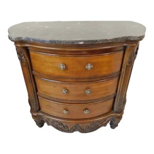 Vintage Solid Mahogany Carved Wood Black Marble Top Chest of Drawers