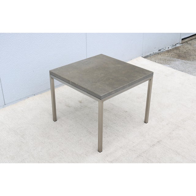 Parsons Style Square Occasional Table Concrete Top and Stainless Steel Base For Sale - Image 12 of 18