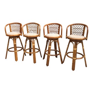 Vintage Rattan Bar Stools - Set of 4 For Sale