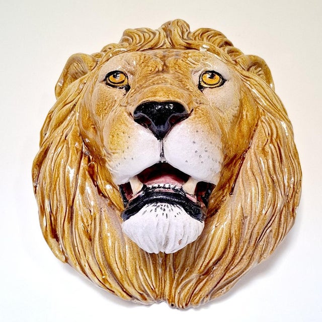 Large Lion's Head Wall Relief in Majolica Ceramic, Italy, 1960s For Sale - Image 10 of 17
