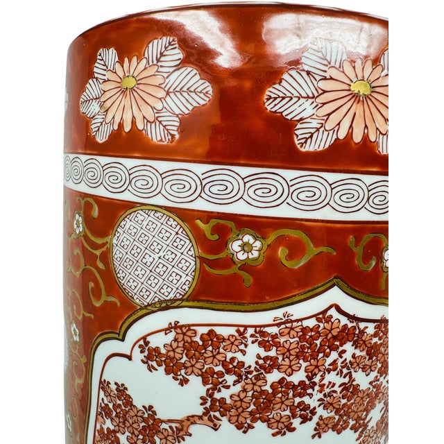 1970s Vintage Made in Japan Imari Style Flower Cart Porcelain Umbrella Stand - 18" H For Sale In Tampa - Image 6 of 13