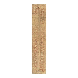 1900s Beige Field Geometric Antique Indian Amritsar Knotted Hallway Runner Rug For Sale