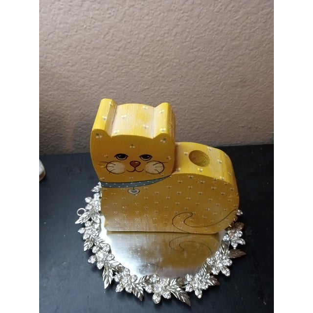 1970s Gorgeous Signed Susan Larson Wooden Cat Candle Holder For Sale - Image 4 of 6