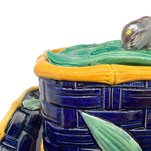 A Victoria Pottery Majolica Cobalt Basketweave Sardine Box, English, Ca. 1883 For Sale - Image 9 of 12