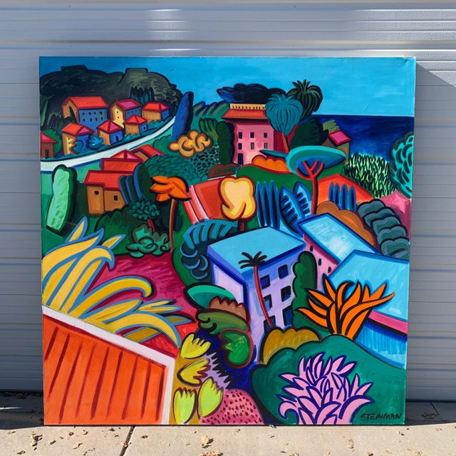 80x80 Mediterranean Coastal Village by Joan Steinman #2 For Sale - Image 9 of 9