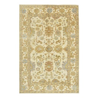 Oushak Rug 5’9” X 8’8” Ivory Wool Traditional Hand-Knotted Oriental Carpet For Sale