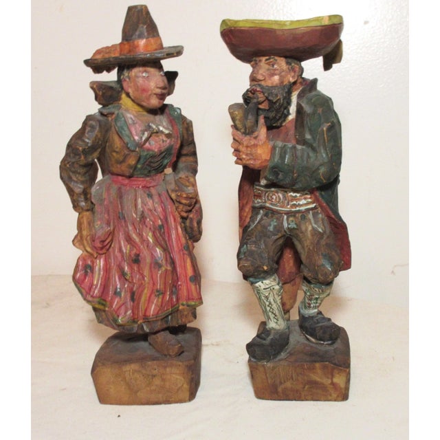 Folk Art 1950s Pair Rare Museum Hand Carved Wood Carl Hallsthammar Folk Art Figural Sculpture For Sale - Image 3 of 12
