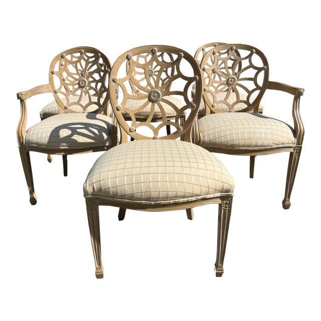 Mid 20th Century Spiral Web Back Spiderweb Dining Chairs Style of Francisco Molon For Sale