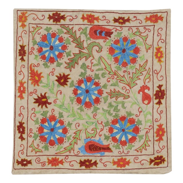 19"x21" 100% Silk Embroidered Cushion Cover. Toss Pillow. Colorful Lace Pillow For Sale