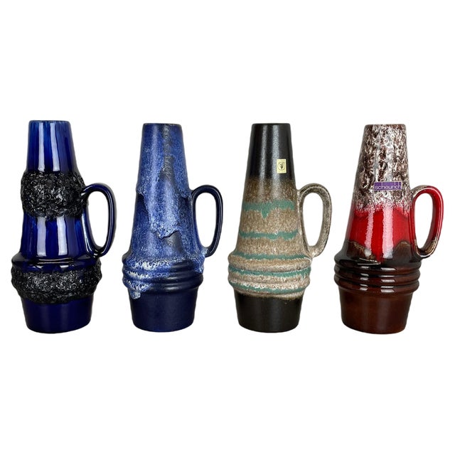 Vintage Pottery Fat Lava Vases attributed to Scheurich, Germany, 1970s, Set of 4 For Sale