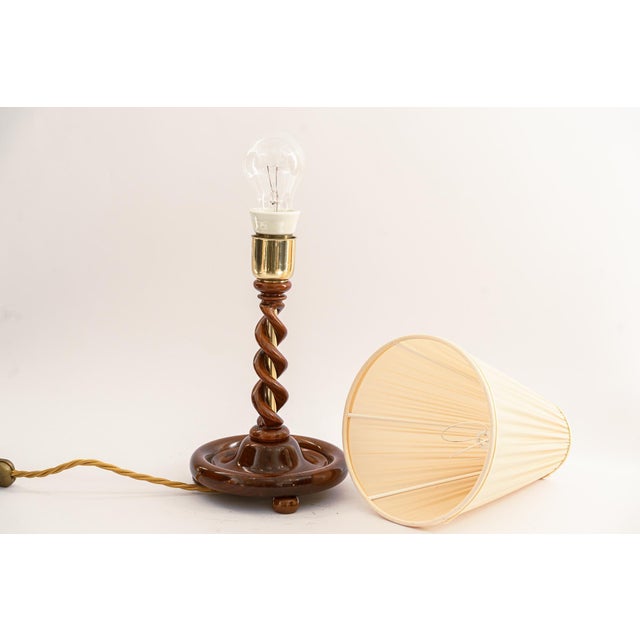 Art Deco Wood Table Lamp with Fabric Shade, Vienna, 1920s For Sale - Image 15 of 17