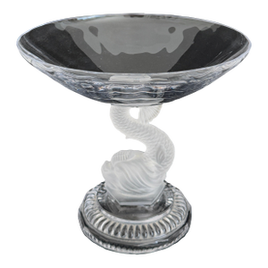 Vintage Portieux Crystal Compote Bowl W/Dolphin