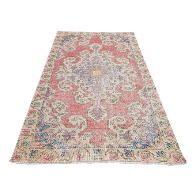 Turkish Nomadic Pastel Wool Aztec Oushak Rug, 1960s For Sale