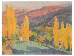 Raimon Roca Ricart, Autumnal Trees with Golden Light in Martinet, Oil on Canvas, Framed