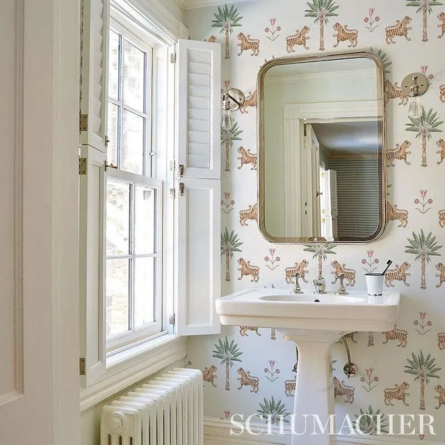 Schumacher Schumacher Tiger Palm Wallpaper in Crimson - 10 Yards For Sale - Image 4 of 5
