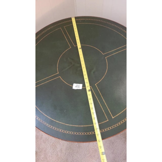 Gorgeous Round Mahogany Table With Green Leather Top For Sale - Image 11 of 13