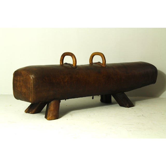 Brown Vintage Leather Gym Pommel Horse Bench, 1900s For Sale - Image 8 of 15