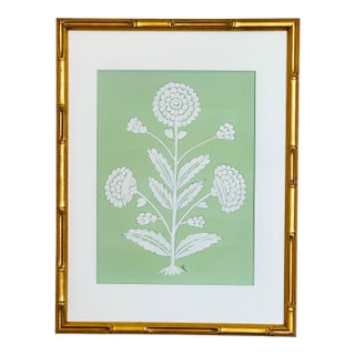 Original Hand-Painted Green & White Abstract Floral Motif Painting, For Sale