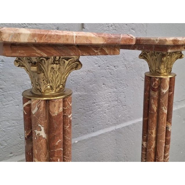 Presentation Columns in Pink Marble and Bronze, Set of 2 For Sale - Image 3 of 6